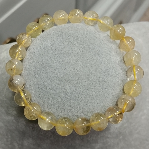 Citrine Beaded Stretch Bracelet Natural Gemstone 9mm Bead Yellow Citrine Crystal - Picture 10 of 13